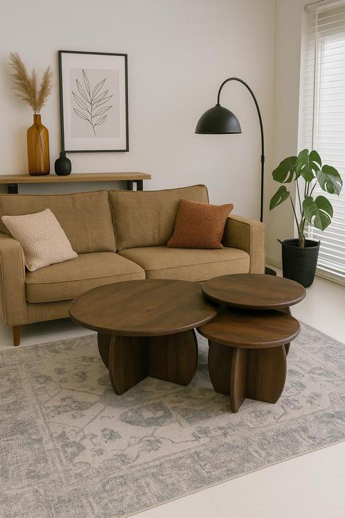 Salontafel 3-Delig Bruin mango 50%Korting Direct/leverbaar, Huis en Inrichting, Tafels | Salontafels, Nieuw, Minder dan 50 cm