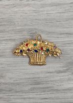 Gouden mandje bloemen broche, Sieraden, Tassen en Uiterlijk, Broches, Met kristal, Overige materialen, 4 tot 7 cm, Verzenden