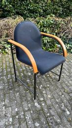 4 eetkamerstoelen met zwart wollen zitting, Huis en Inrichting, Stoelen, Ophalen, Hout, Gebruikt, Zwart