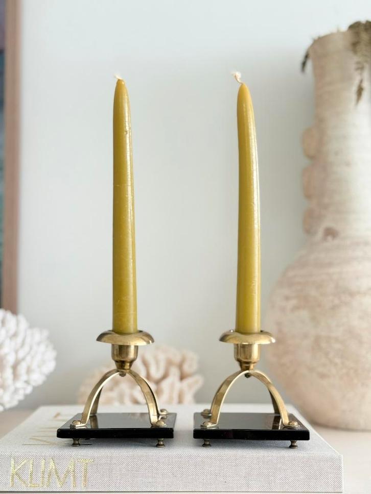 Set van 2 vintage messing kandelaars uit Zweden, Antiek en Kunst, Antiek | Kandelaars, Glas, Ophalen of Verzenden