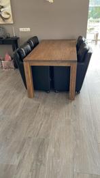 Eiken eethoektafel + 4 lederen stoelen, Ophalen, Gebruikt, Eikenhout, 50 tot 100 cm
