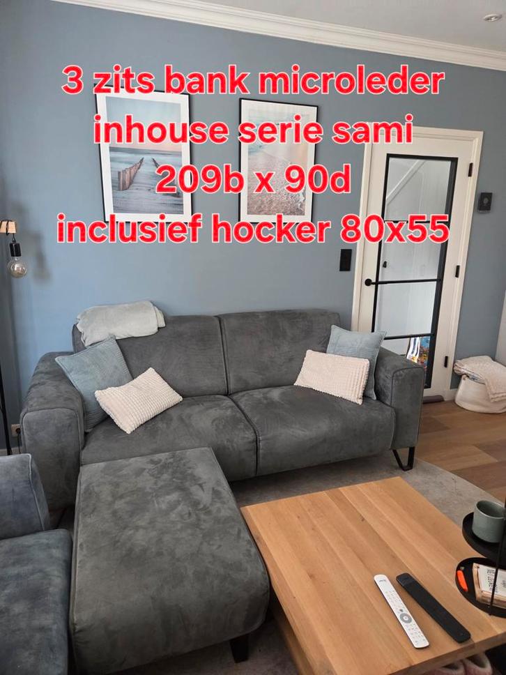 Inhouse Sami 3-zitsbank met hocker, Huis en Inrichting, Banken | Bankstellen, Zo goed als nieuw, Rechte bank, Driepersoons, 200 tot 250 cm