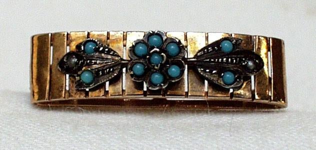Juweel goud broche turkoois pareltjes antiek., Sieraden, Tassen en Uiterlijk, Antieke sieraden, Ophalen of Verzenden, Goud, Broche