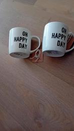 Bekers 2 stuks Mokken / bekers happy day nieuw, Nieuw, Ophalen of Verzenden, Overige stijlen, Kop(pen) en/of Schotel(s)