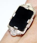 Schitterende Grote Argentum (935/1000) Zilver Onyx Ring, Sieraden, Tassen en Uiterlijk, Antieke sieraden, Verzenden, Zilver, Ring