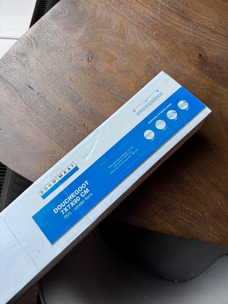 Douchegoot Bouwmaat 7x7x90cm Nieuw in Doos, Doe-het-zelf en Verbouw, Buizen en Afvoer, Nieuw, Afvoer, Rvs, Minder dan 2 meter