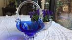 Mondgeblazen blauwe hengselmand/glasblazerij Ger.Cardinale, Antiek en Kunst, Antiek | Glas en Kristal, Ophalen of Verzenden
