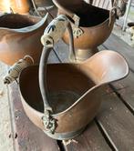 Koperen kolenkit houtbak bij open haard, Antiek en Kunst, Ophalen of Verzenden