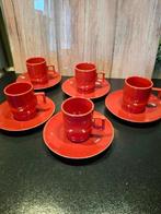5 kop en schotels oranje/rood vierkant oortje, Ophalen, Huis en Inrichting