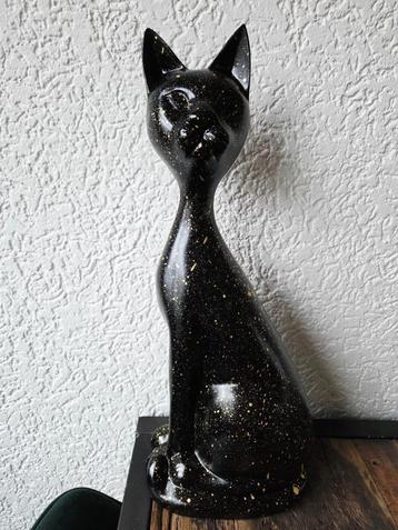 XXL handbewerkt kattenbeeld – zwart met goud splash effect  beschikbaar voor biedingen