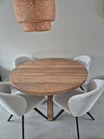 Ronde eiken eettafel 130 cm – middenpoot – goede staat, Ophalen, Gebruikt, Vier personen, 100 tot 150 cm