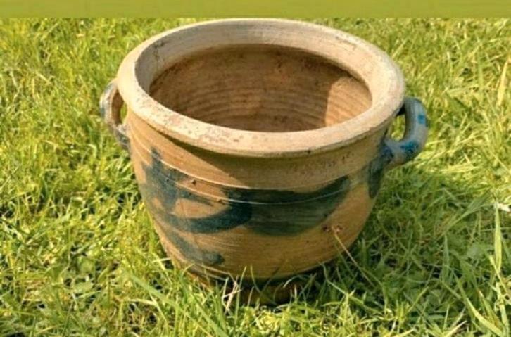 Keulse Pot,Potten,bloem,plant,handvat,Geel,Creme,tuin, Antiek en Kunst, Curiosa en Brocante, Ophalen of Verzenden