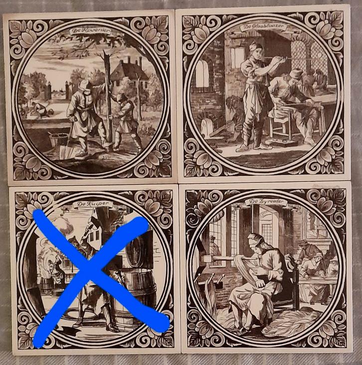3 Delftse tegels zwart wit, oude beroepen, Antiek en Kunst, Antiek | Wandborden en Tegels, Ophalen of Verzenden