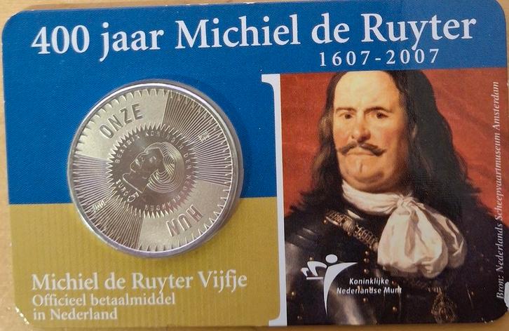 Michiel de Ruyter Vijfje 2007 Coincard, Postzegels en Munten, Munten | Nederland, Ophalen of Verzenden