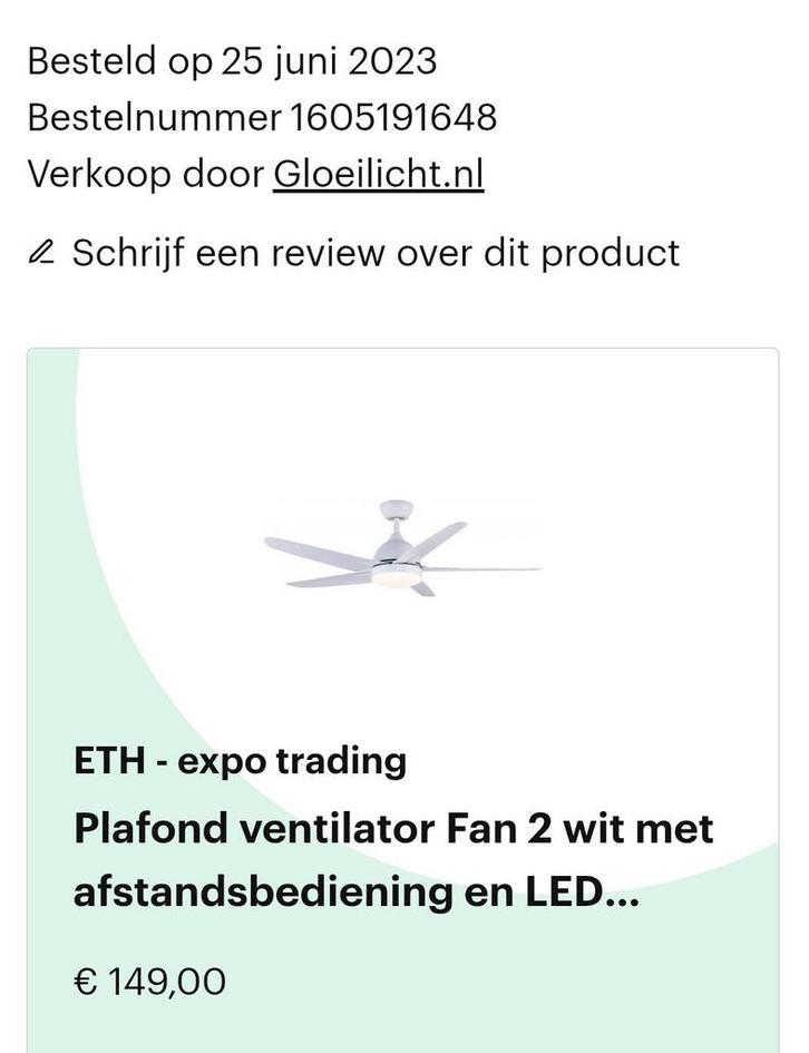 Plafondventilator met LED - 132cm, Witgoed en Apparatuur, Ventilatoren, Zo goed als nieuw, Plafondventilator, Ventilator met afstandsbediening