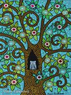 Uniek Handgeschilderd Schilderijtje Uil in Boom 18x24 cm, Antiek en Kunst, Kunst | Schilderijen | Modern, Ophalen of Verzenden