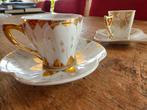2 schattige mini kop en schotels, wit met goud, Ophalen
