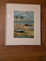 Schilderij met boten en palmbomen, Ophalen of Verzenden