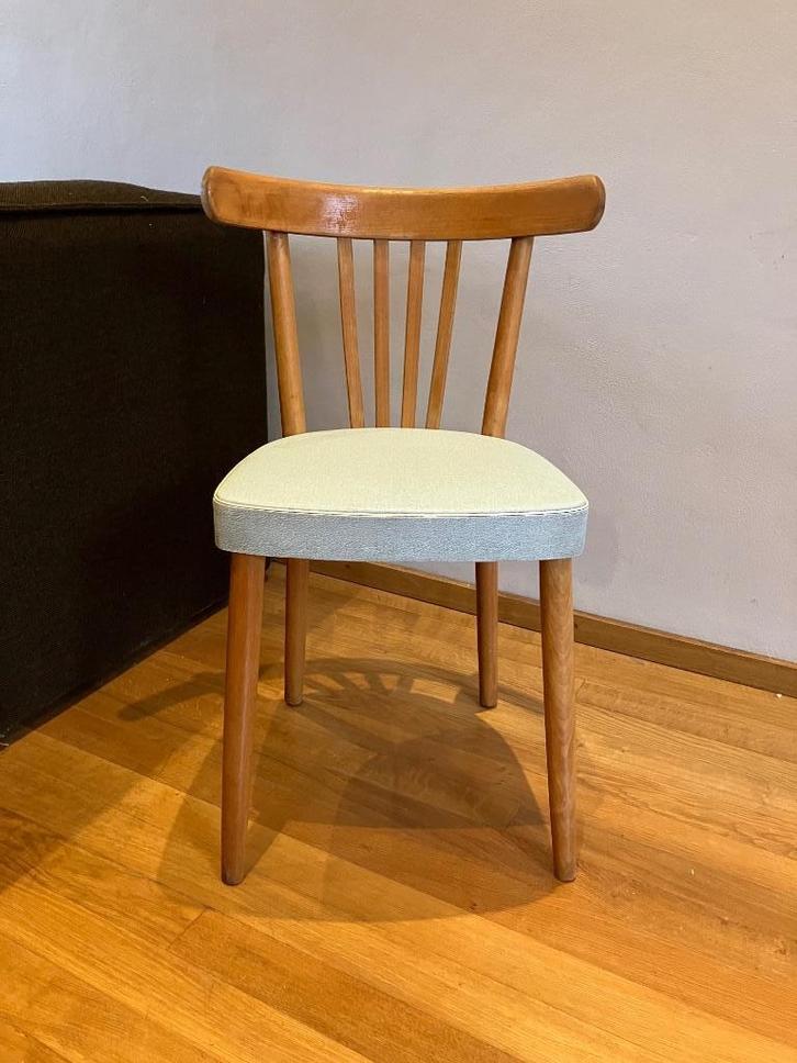 Retro stoel - jaren 50-60- hout met skai bekleding, Huis en Inrichting, Stoelen, Gebruikt, Eén, Hout, Overige materialen, Blauw