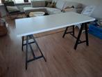 Wit tafelblad 150x75 met zwarte poten ikea inclusief kruk, Ophalen, 100 tot 150 cm, 50 tot 100 cm, Zo goed als nieuw