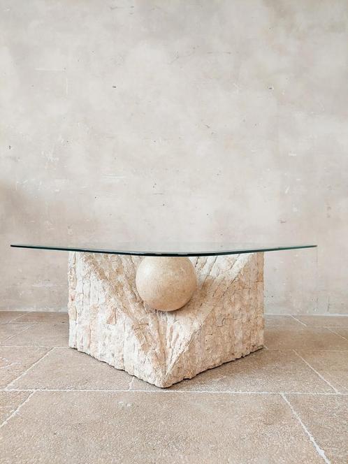 Travertin salontafel magnussen ponte vintage design, Huis en Inrichting, Tafels | Salontafels, Zo goed als nieuw, Minder dan 50 cm