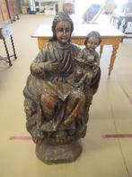 Oer 11625 grote houten madonna met kind en 5 gezichtjes, Ophalen