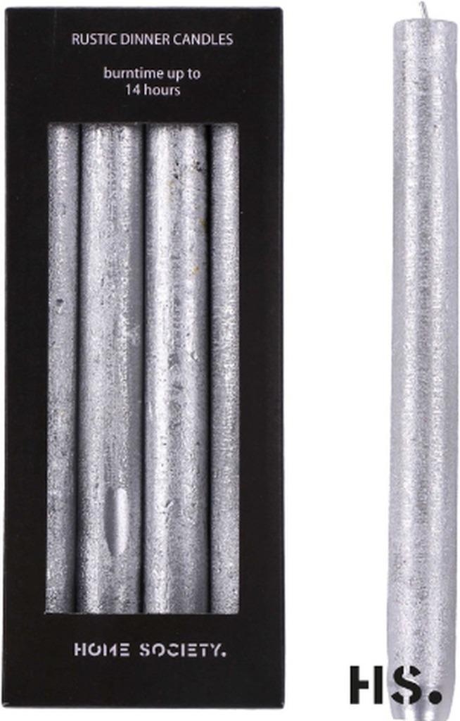 Home Society rustic dinner kaars zilver 2.5 x 25 cm, Huis en Inrichting, Woonaccessoires | Kandelaars en Kaarsen, Nieuw, 25 tot 50 cm