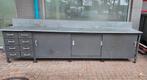 lange werkbank met stalen blad, Doe-het-zelf en Verbouw, Werkbanken, Ophalen, Gebruikt, 170 cm of meer