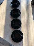 Arcopal zwart 4x espresso kopjes met schotel, Verzenden, Nieuw, Glas, Overige stijlen
