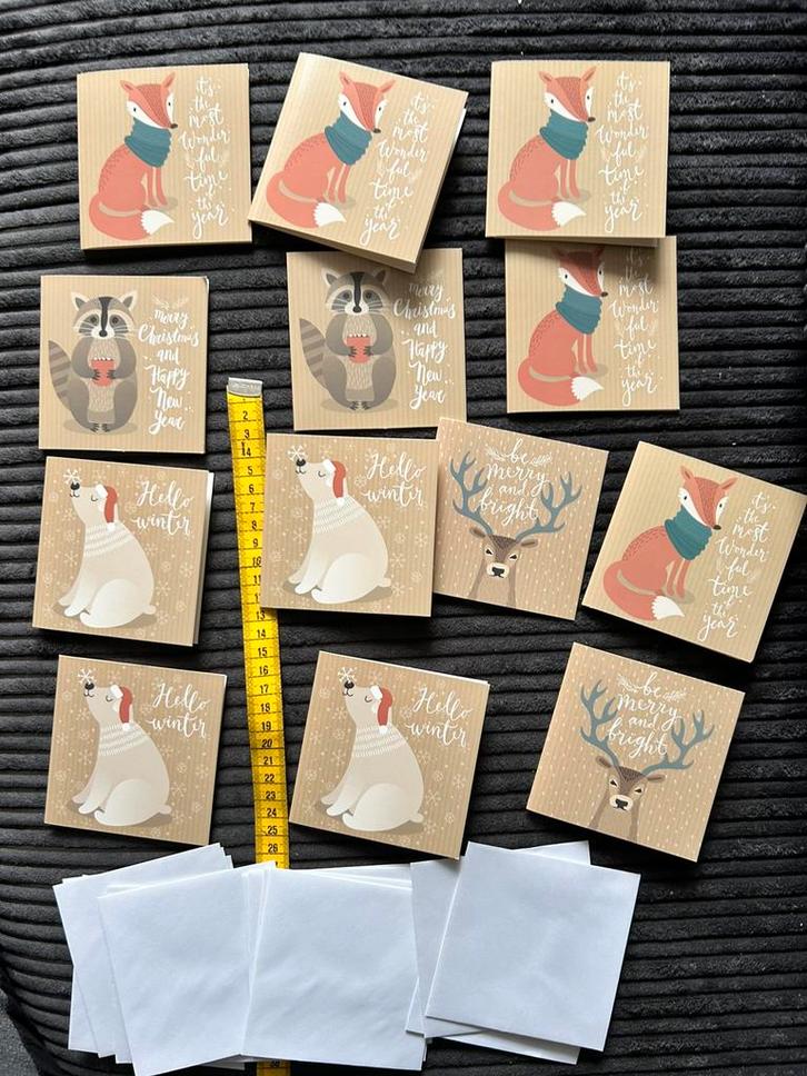 Kleine wenskaarten dieren illustr Kerst, Diversen, Wenskaarten, Zo goed als nieuw, Ophalen of Verzenden