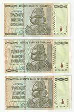 Zimbabwe : 3 x 20 Billion Dollars 2008 met opeenv. serienrs., Postzegels en Munten, Bankbiljetten | Afrika, Setje, Zimbabwe, Verzenden