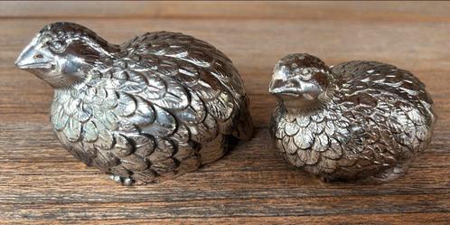 Vintage metalen peper en zout stel in vorm van kwartels, Antiek en Kunst, Curiosa en Brocante, Ophalen of Verzenden