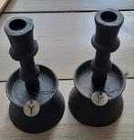 2 gietijzeren kandelaars, Ophalen of Verzenden, Gebruikt, Metaal, Minder dan 25 cm