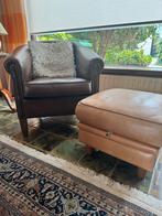 Leren Fauteuil met Voetenbank, Ophalen, Gebruikt, Leer, 75 tot 100 cm