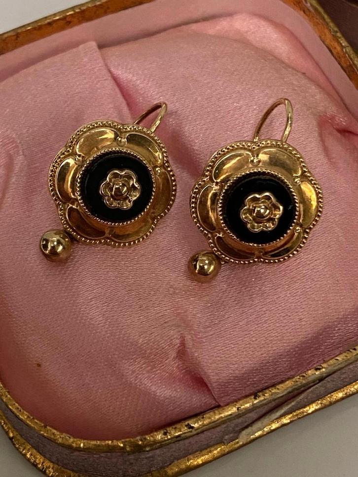 Victoriaanse geel gouden oorbellen pampels 585, Sieraden, Tassen en Uiterlijk, Antieke sieraden, Oorbellen, Goud, Verzenden