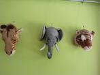 Dierenkoppen olifant giraffe tijger kinderkamer jungle, Ophalen, Zo goed als nieuw, Wanddecoratie