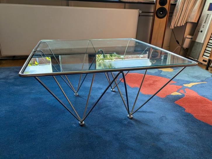 Vintage salontafel glas stijl Paolo Piva voor B&B Italia, Huis en Inrichting, Tafels | Salontafels, Gebruikt, Minder dan 50 cm
