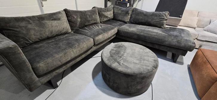 Groene Velvet Hoekbank Set + Poef & Stoel, Huis en Inrichting, Banken | Bankstellen, Ophalen of Verzenden