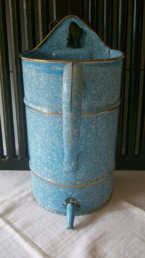 Blauw emaille lavement met gouden biezen, Antiek en Kunst, Antiek | Emaille, Ophalen of Verzenden