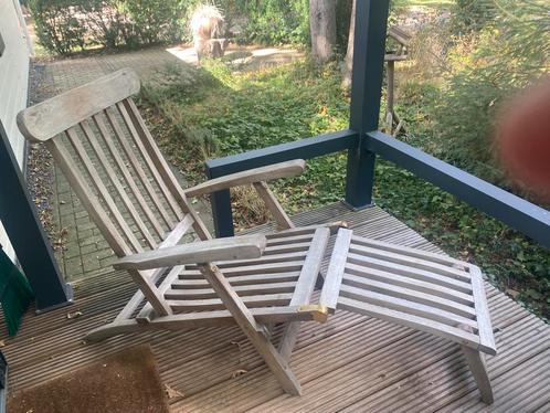 Teakhouten deck chair 2x, Tuin en Terras, Tuinstoelen, Zo goed als nieuw, Teakhout, Inklapbaar, Ophalen