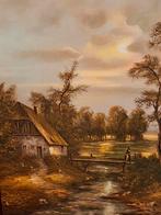 Schilderij met lijst - Landschap, Antiek en Kunst, Kunst | Schilderijen | Klassiek, Ophalen of Verzenden