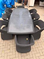 Eettafel set 8 stoelen wicker zwart met glasplaat, Ophalen of Verzenden, Zo goed als nieuw, Aluminium, Eettafel