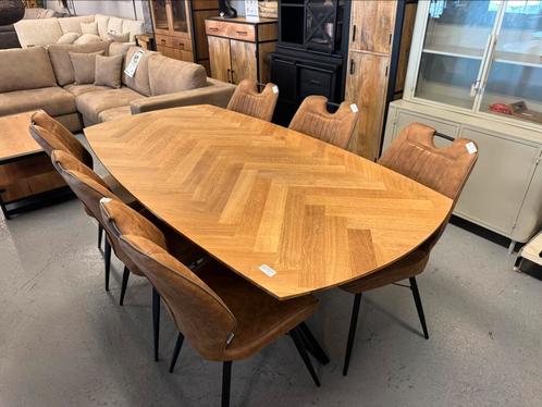 Eiken visgraat tafels 5cm dik inclusief matrix poot, Huis en Inrichting, Tafels | Eettafels, Nieuw, 200 cm of meer, Vijf personen of meer