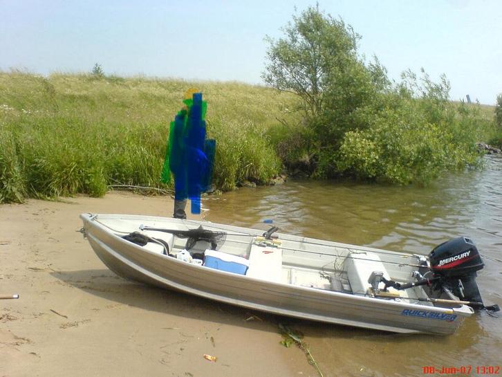 Aluminium Quicksilver 355, Mercury 15pk 2-takt, Watersport en Boten, Sloepen, Gebruikt, 10 tot 30 pk, 3 tot 6 meter, Buitenboordmotor