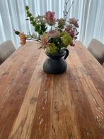 Robuuste eettafel met 6 stoelen - Industrieel design, Ophalen, Gebruikt, 100 tot 150 cm, Teakhout