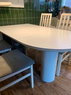 Tafel wit (uitschuifbaar) en stoelen, Huis en Inrichting, Tafels | Eettafels, Ophalen, Gebruikt, 200 cm of meer, 50 tot 100 cm