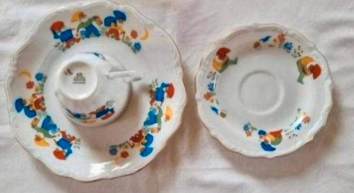 Pools Poland dejeuner kindersetje kabouters bordje kopje, Antiek en Kunst, Antiek | Servies los, Ophalen of Verzenden