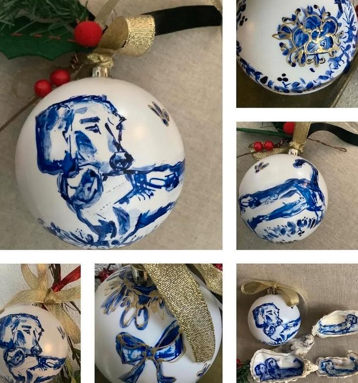 Teckel ~ kerstbal ~ atelier, Huis en Inrichting, Woonaccessoires | Schilderijen, Tekeningen en Foto's, Zo goed als nieuw, Schilderij