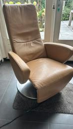 Electrische relax-draaistoel leer, chroomkleurige voet, Huis en Inrichting, Fauteuils, Minder dan 75 cm, Leer, Ophalen of Verzenden