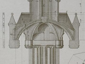 Originele litho 1900 – Ontwerp baldakijn - Schrijnwerk beschikbaar voor biedingen